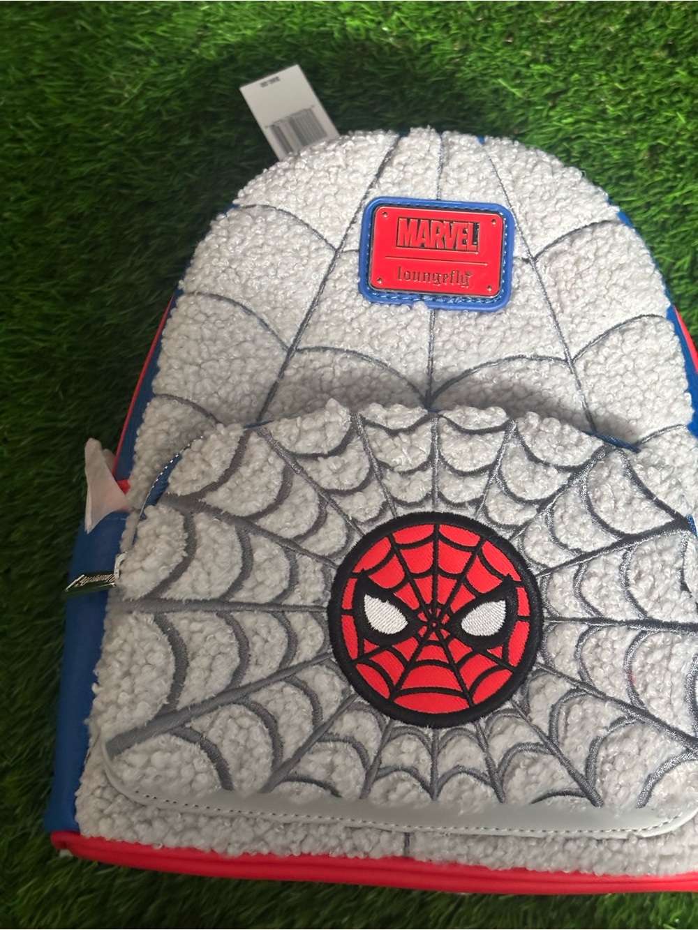 Loungefly Marvel Spider-Man Sherpa Backpack in White, Red, Blue